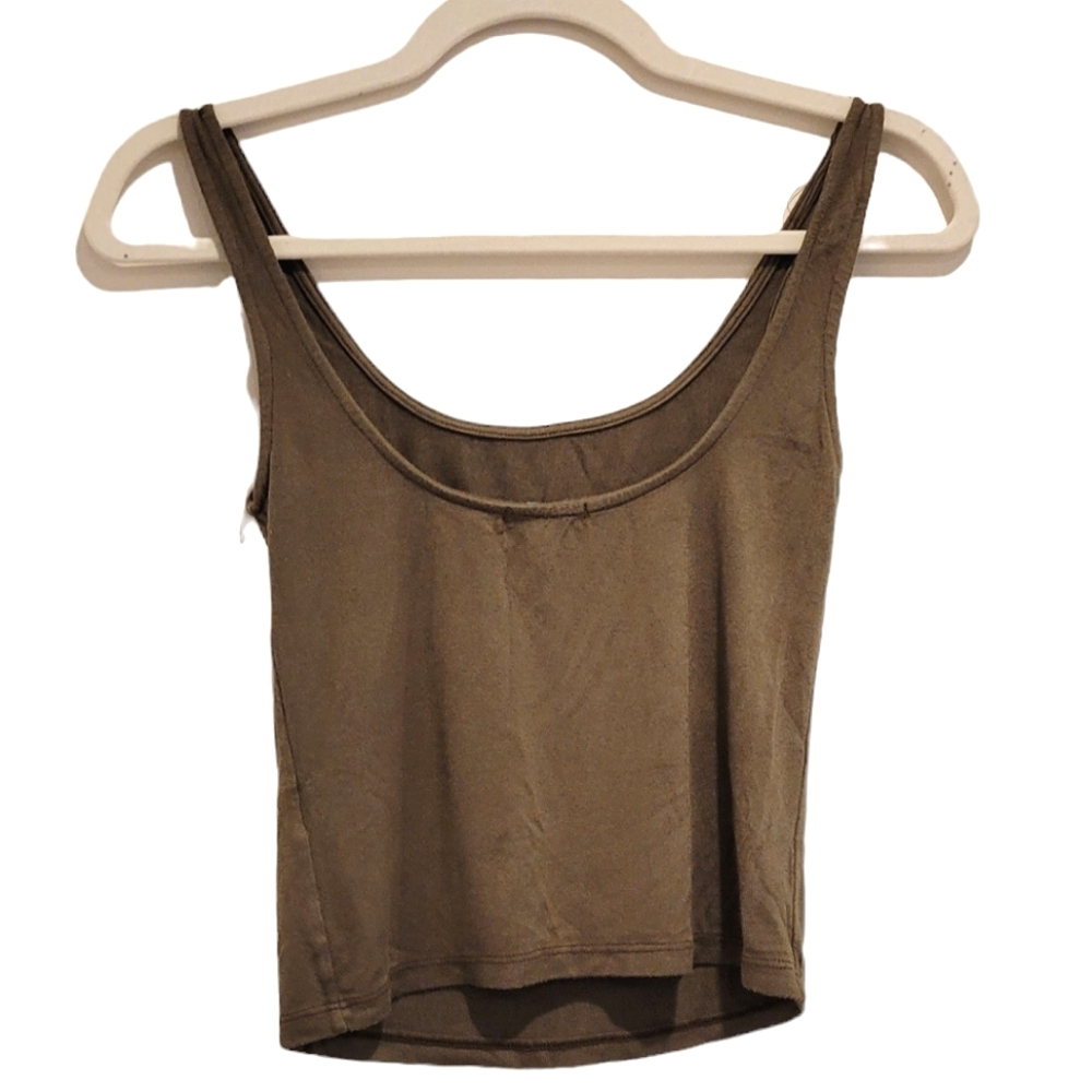 2/$18 Brandy Melville Khaki Dark Green Tank Top Cami Crop Stretchy OS Shirt - Picture 2 of 8